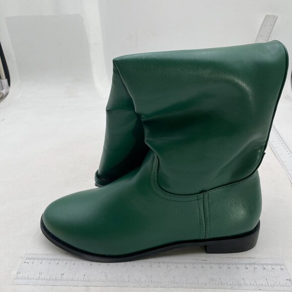 Green Square Toe Long Leather Boots Block Low Heel Women Knee High Riding Boot - Picture 1 of 7